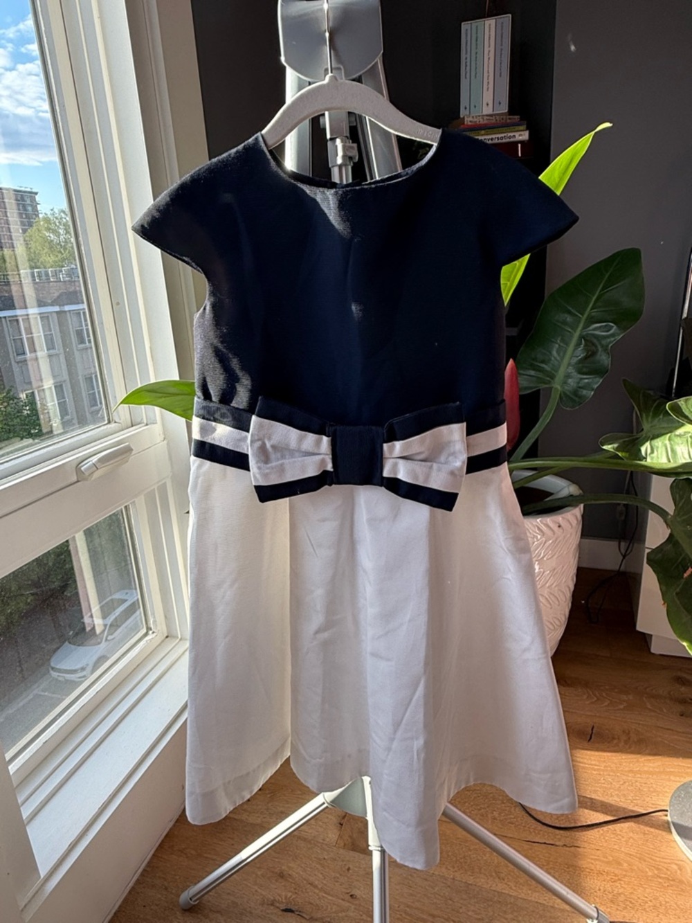 Jacadi Navy and White Bow-Front Formal Dress
